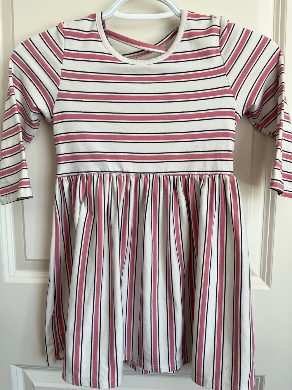MuMuCoCo Girls' Pink and White Striped Long-Sleeve Dress Size 6